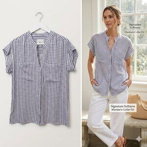 RAILS Blue & White Gingham Check Short Sleeve Button Down